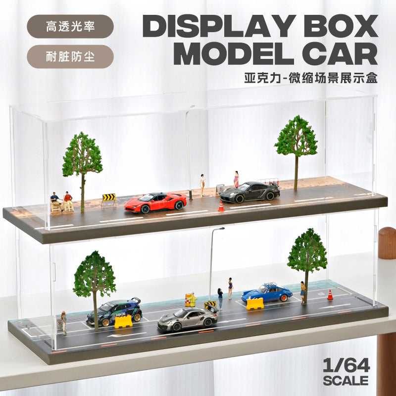 1:64 Scale Miniature Parking Garage Display Case with Road Scene for Diecast Cars