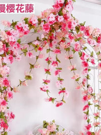 Artificial Cherry Blossom Garland for Wedding Decoration and Pipe Concealment, Hanging Vine Simulation Flower String