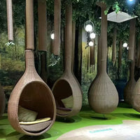 Outdoor Wicker Rattan Hanging Egg Chair with Stand for Patio Balcony Garden