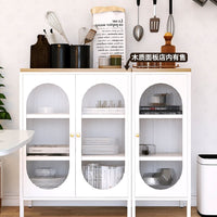 Kefiya Wrought Iron Sideboard Cabinet with Fluted Glass Doors for Living Room, Dining Room, Kitchen Storage and Display