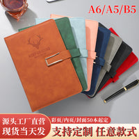 Deer Head PU Leather Notebook Set with Magnetic Buckle and Dowling Paper, Office Stationery Gift Set