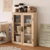 Solid Wood Retro Blind Box Display Cabinet with Double Doors and Multi-layer Storage for Cosmetics and Desktop Organization