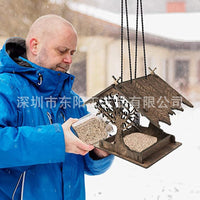 Outdoor Wooden Bird Feeder Hanging Squirrel-Proof Bird House for Garden Yard