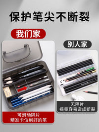 Bamboo Handle Double-Layer Sketch Pencil Box Art Student Large Capacity Transparent Plastic Stationery Organizer for Pencils Charcoal Pens