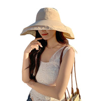 Korean Style Retro Wide Brim Sun Visor Bucket Hat for Travel and Sun Protection
