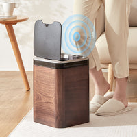Smart Sensor Trash Can with Lid, Automatic Opening Wooden Waste Bin for Home