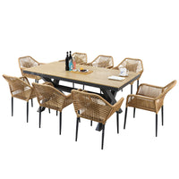 Outdoor Rattan Patio Dining Set with Umbrella Hole, All-Weather Wicker Table and Chairs for Garden, Balcony, Cafe