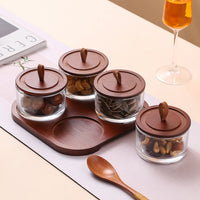 Wooden Snack Tray with Glass Jar, Divided Dried Fruit Platter, Candy Dish, Living Room Wooden Fruit Plate