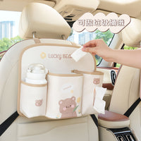 Cartoon Car Storage Bag Tulip Bear Rabbit Vehicle Trash Can Leather Print Multi-functional Hanging Organizer