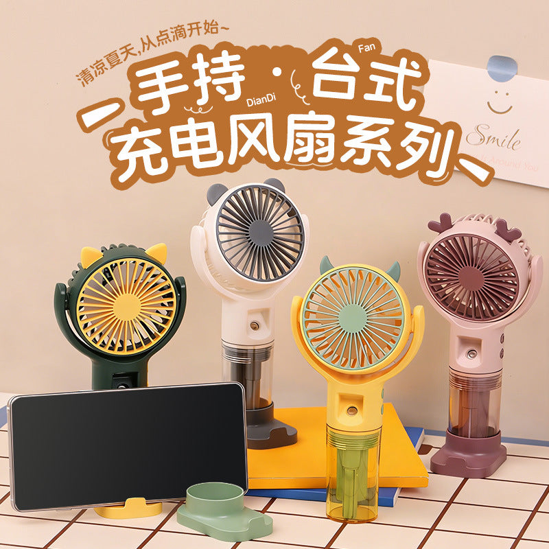 Portable USB Rechargeable Mini Spray Fan with Phone Holder, Handheld/Desktop Personal Cooling Fan