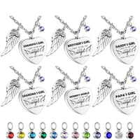 Cremation Urn Necklace with Heart Pendant, Birthstone, and Angel Wing for Ashes, Hair, or Remains