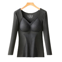 Women's Thermal Lace-Trimmed Fleece Lined Base Layer Shirt