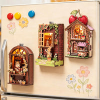 DIY Wooden Refrigerator Magnet Building Blocks with LED Light - Creative Miniature Model Kit