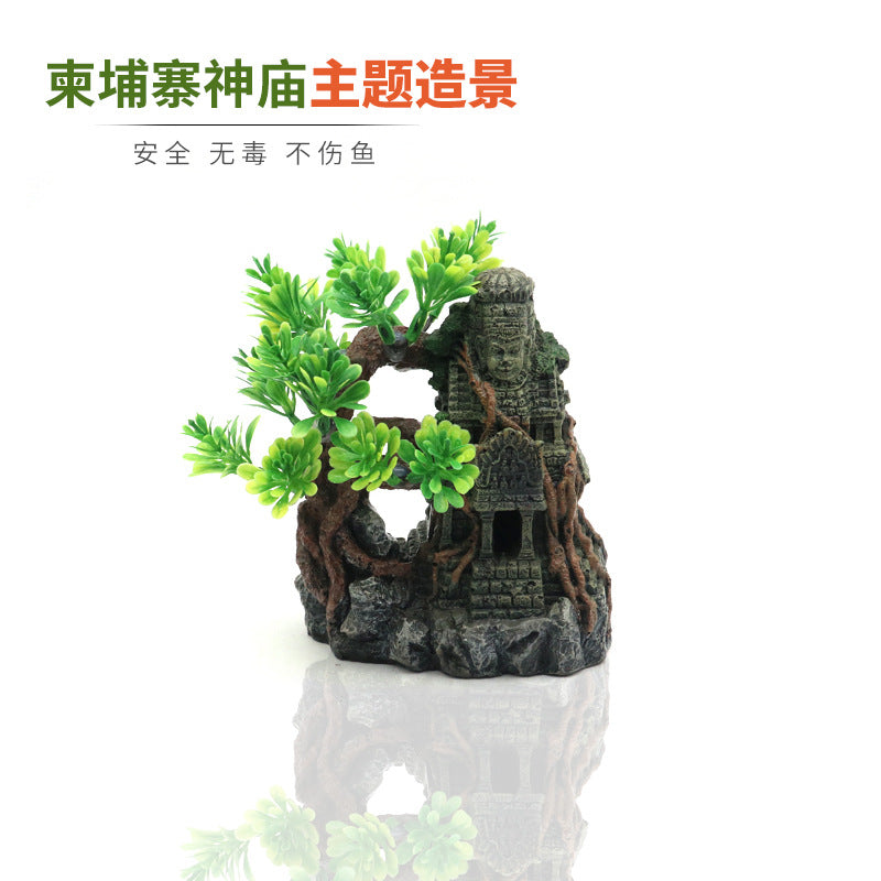 Aquarium Resin Temple Cave Decoration for Fish Tank and Reptile Terrarium