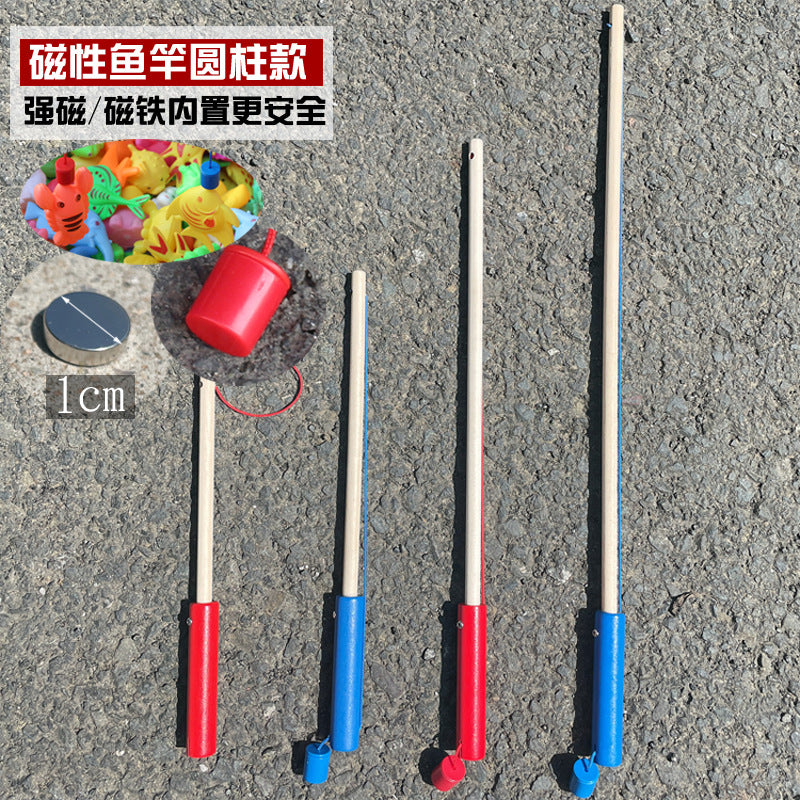 Kids Magnetic Fishing Rod Toy Wooden Pole for Baby Fishing Game