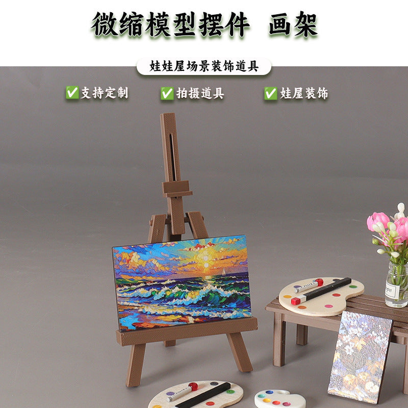 Dollhouse Miniature Easel with Painting for BJD Photography Props