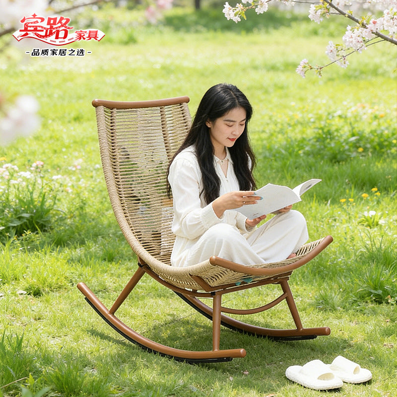 Outdoor Rattan Rocking Chair for Adults with Optional Ottoman and Cushions