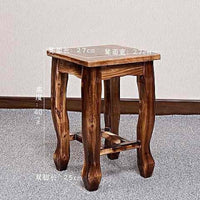 Cedar Wood Square Stool with Mortise and Tenon Joints, Retro Tiger Leg Design, Solid Wood Shoe Changing Bench