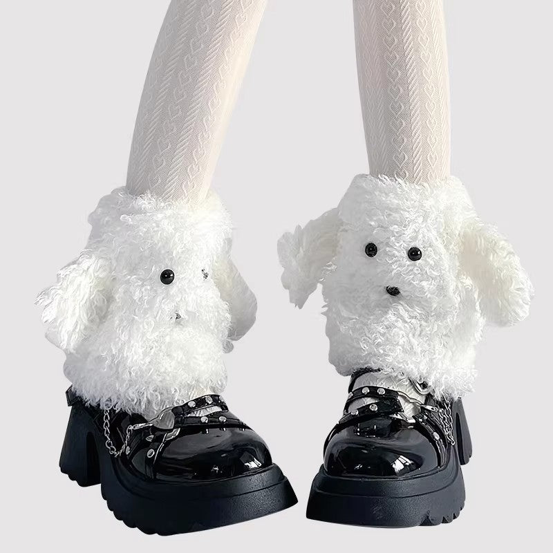 Cute Plush Lamb Wool Dog Ear Lolita Leg Warmers for Women