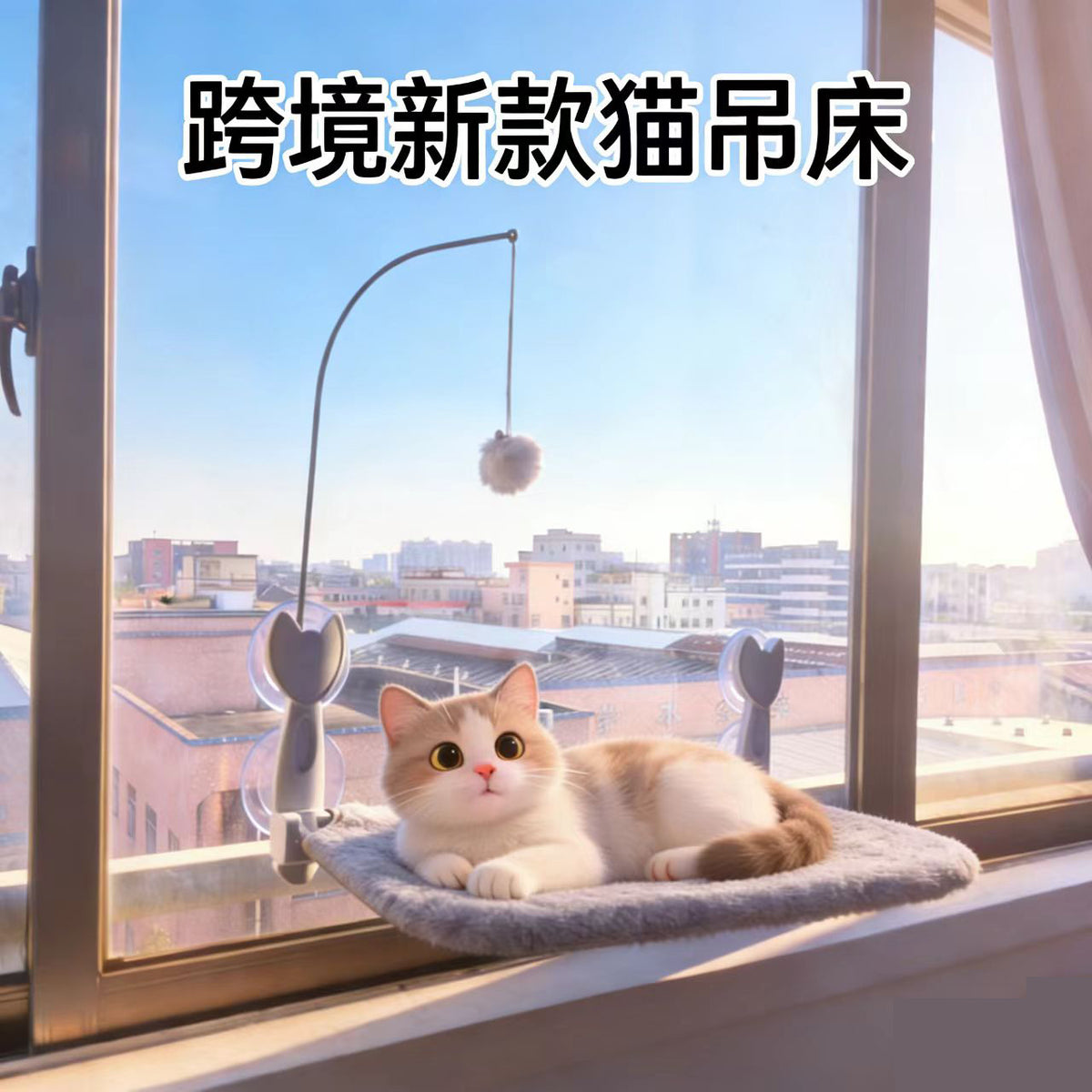 Window-Mounted Cat Hammock Bed with Suction Cups and Toy