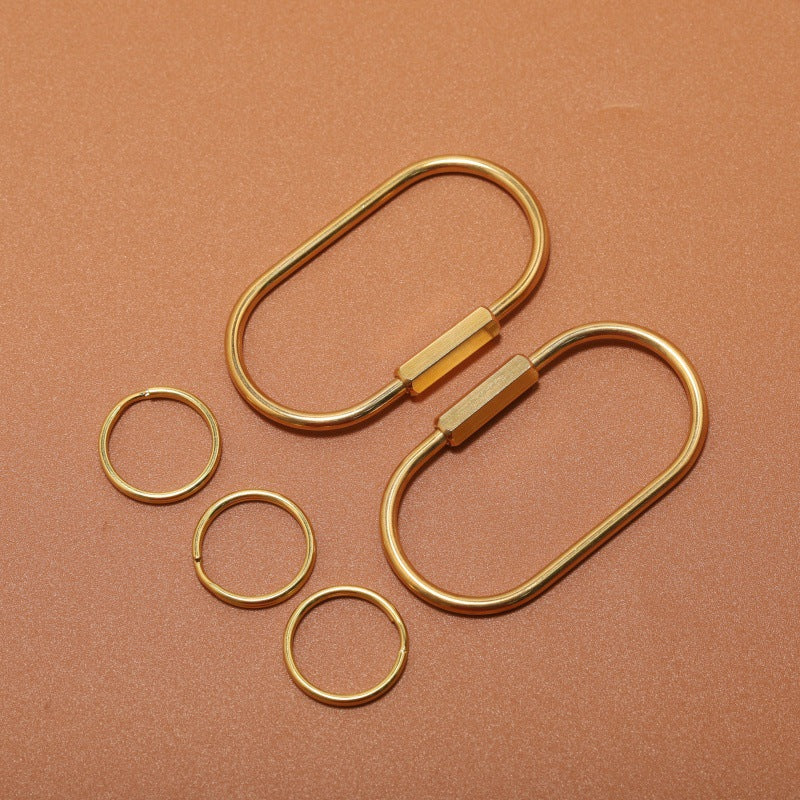 Brass Oval Nordic Minimalist Screw Lock Keychain Car Key Ring Detachable