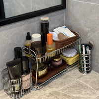 Stainless Steel Bathroom Countertop Storage Basket for Cosmetics and Toiletries