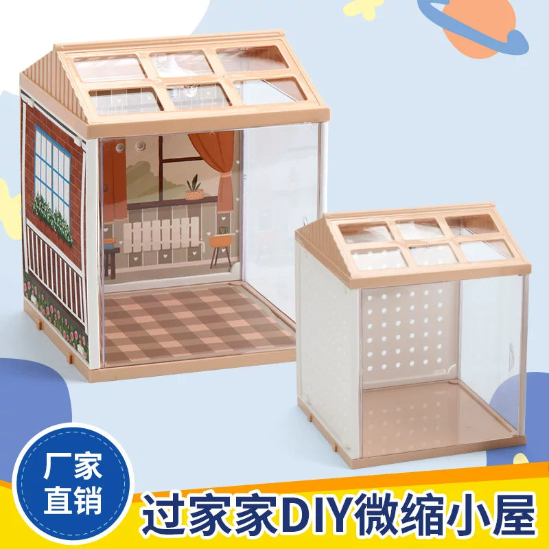 DIY Miniature Dollhouse Kit with Dust Cover and Lights
