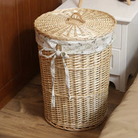 Woven Laundry Hamper with Lid - Rattan Storage Basket for Clothes & Sundries