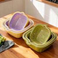 Multifunctional Plastic Fruit Basket and Drainer Set for Kitchen and Dining