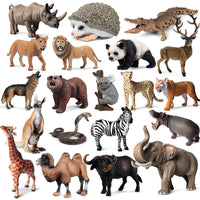 Realistic Animal Figurines: Lion, Tiger, Giraffe, Elephant, Rhino, Cheetah, Wolf, Panda, Camel Models