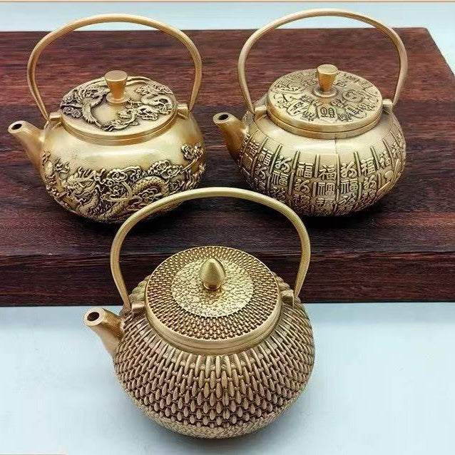 Brass Teapot Collectible Ornaments with Auspicious Designs