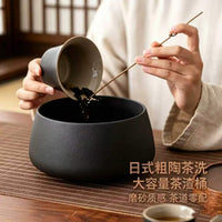 Large Coarse Pottery Tea Wash Basin for Kung Fu Tea Ceremony, Vintage Style Tea Cup and Bowl Cleaner