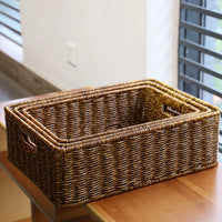 Woven Rattan-Style Storage Basket for Cosmetics, Snacks, and Sundries - Rectangular Desktop Organizer