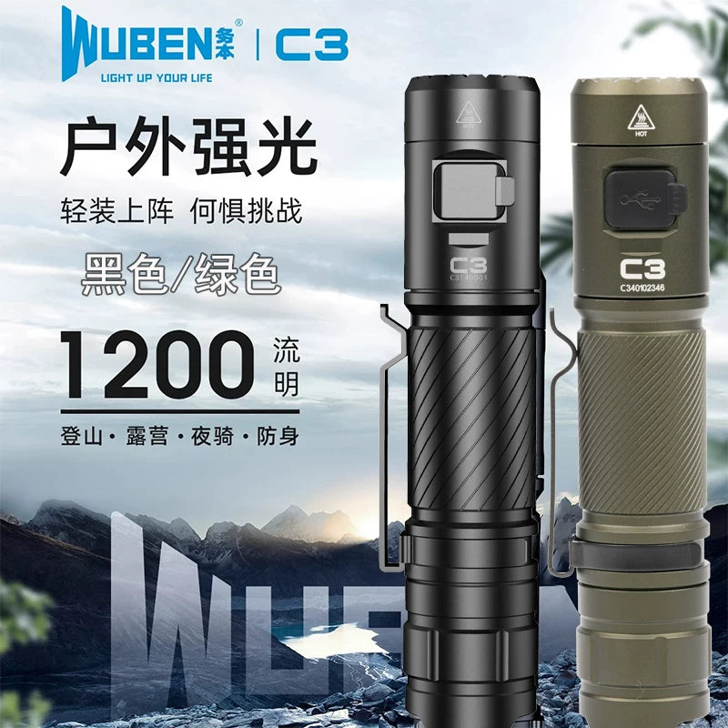 Wuben C3 1200 Lumens Rechargeable Flashlight, Portable 18650 LED Torch for Daily Use