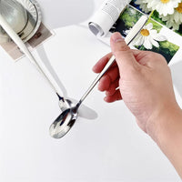 Stainless Steel Long Handle Spoon for Coffee, Ice Cream, and Stirring - Korean Style