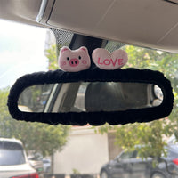 Cute Cartoon Animal Rearview Mirror Cover and Seatbelt Pad Set for Car Interior