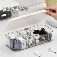 Desktop Double-Layer Cable Organizer Box with Dustproof Compartments for Phone Chargers and Power Cords