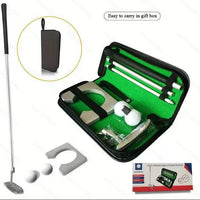 Golf Putting Trainer Gift Set with 3-Section Putter and Leather Bag