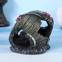 Resin Mossy Pebble Aquarium Ornament with Barrel Hideout