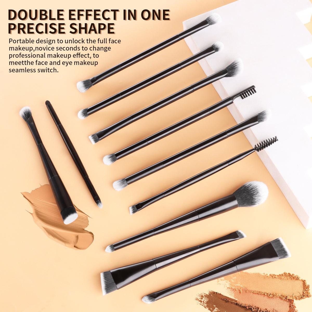 Nongying 16-Piece Double-Ended Makeup Brush Set for Eyes and Face