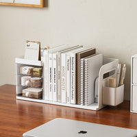Expandable Bookends with Pen Holder, Anti-Tilt Desktop Organizer for Students