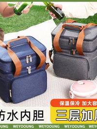 Oxford Cloth Double-Layer Insulated Lunch Bag Waterproof Picnic Cooler Tote