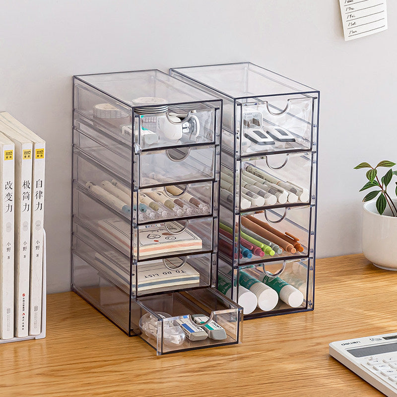 Desktop Drawer Organizer with Clear Pen Holder for Cosmetics and Stationery