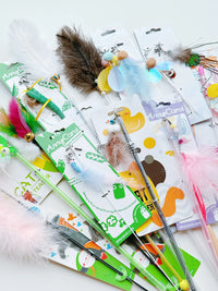 Amy&Carol Retractable Cat Wand Toy with Suction Cup Base and Feather/Insect Attachments