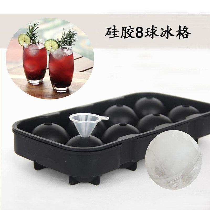 8-Cavity Silicone Sphere Ice Cube Tray with Funnel for Cocktails and Drinks