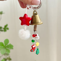 Christmas Bell Keychain with Star Pendant and Fluffy Ball