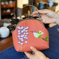 DIY Embroidery Kit for Coin Purse - Floral Design with Chain Strap