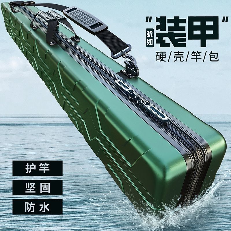 Hard Shell Fishing Rod Carry Bag, Waterproof Multi-Function Tackle Storage Bag