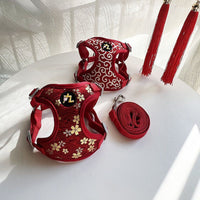 Japanese Style Cherry Blossom Dog Harness and Leash Set for Small to Medium Breeds