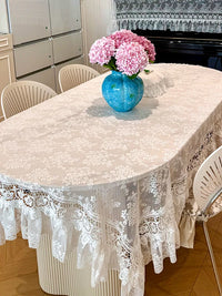 French Vintage Lace Tablecloth Dust Cover with Embroidery for Dining Table or Coffee Table